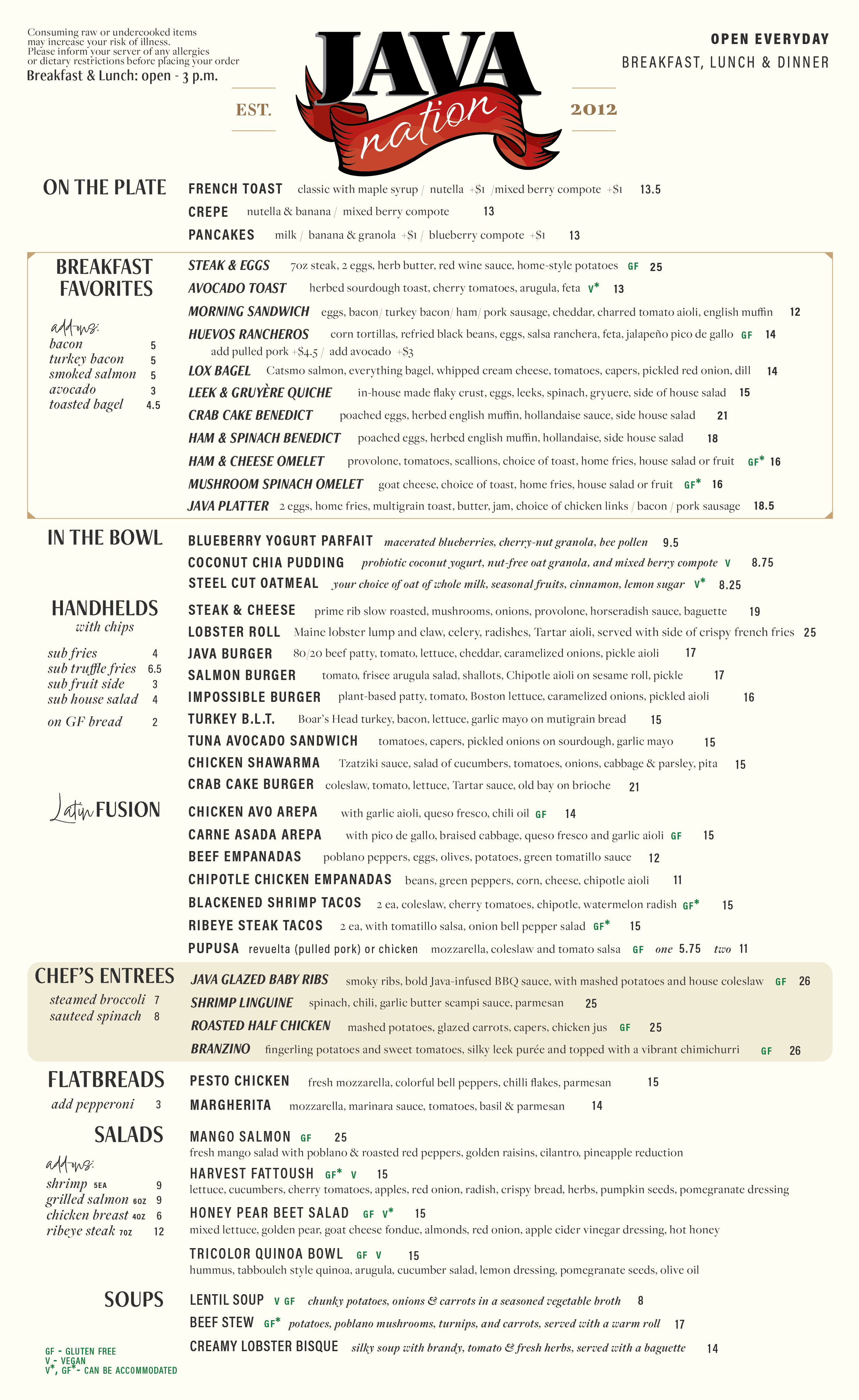 Brunch Menu Page 1
